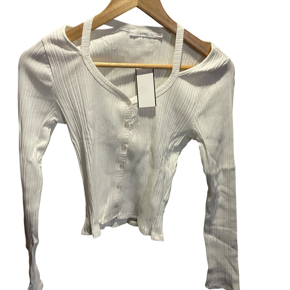 Lush Off White Ribbed Knit Cutout Shoulder Button‎ Front Cardigan Y2K New S